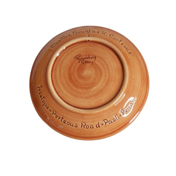 Vintage 1960s Redware Plate Tree Tops Christmas Candles Pennsbury Pottery Signed - Picture 2 of 2